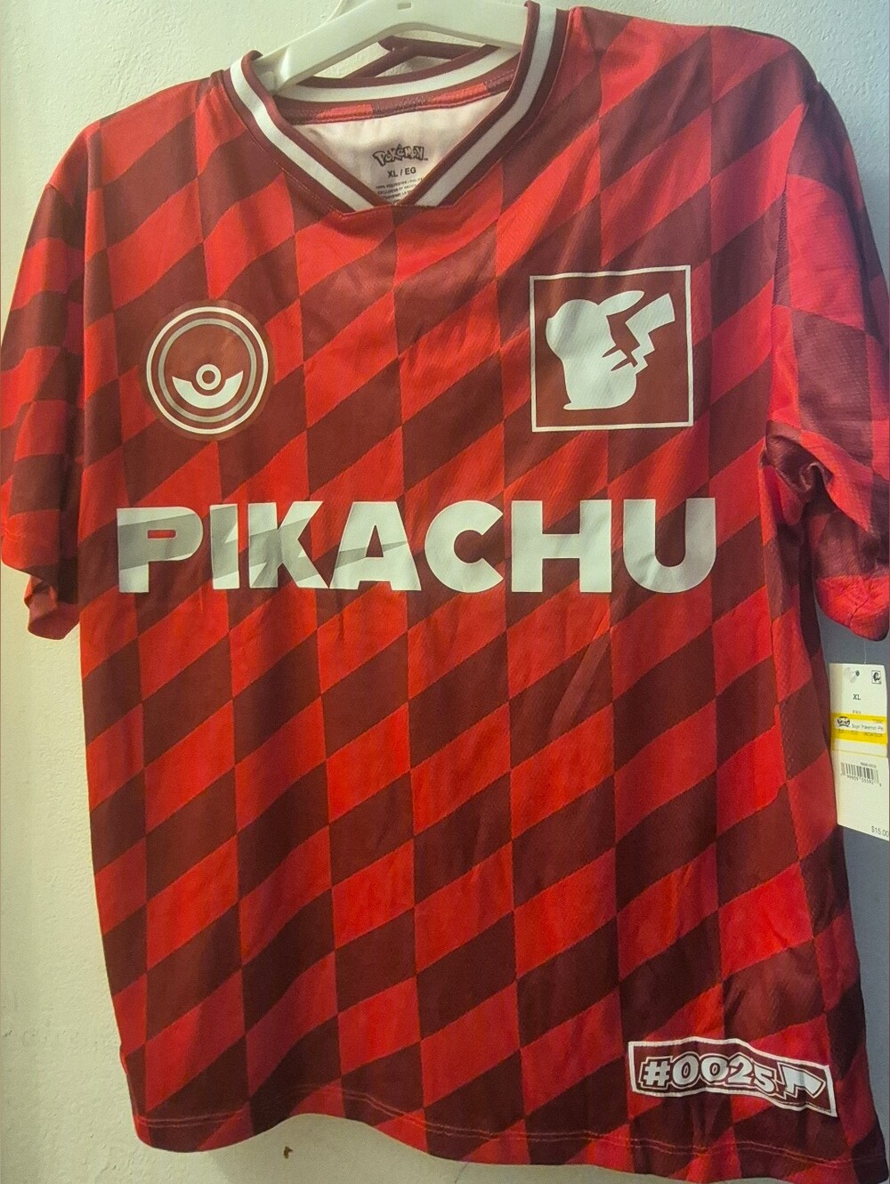 Pokemon Red and Dark Red Pikachu Checker Jersey